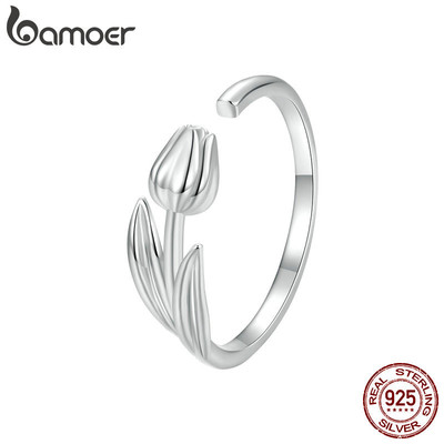 Nhẫn Bạc Bamoer 925 Có Thể Điều Chỉnh Hoa Tulip Trang Sức Thời Trang Quà Tặng Cho Nữ