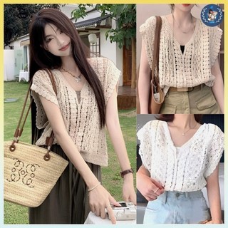Áo lưới len dệt kim cổ v thuyền tay cánh dơi thời trang mùa hè xinh xắn - l2m