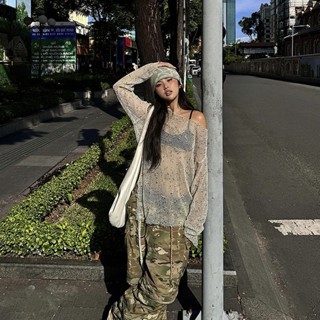 Cutenew Lưới Trong Suốt Áo Thun Nữ Mùa Hè Thu 2024 Phong Cách Đường Phố Rời Tay Dài