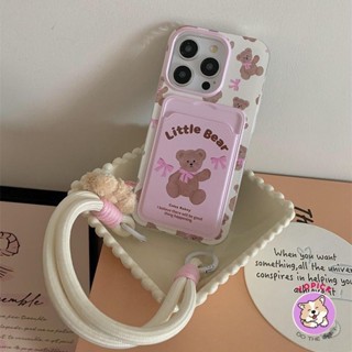 Hộp đựng thẻ búp bê gấu nơ màu hồng cho iphone16Promax 16 16pro 16plus Phong cách mới 6plus 7plus 8plus 14prox 15max 13pro 11 11pm xsmax Vỏ điện thoại Dây buộc 12 13 Vỏ mềm Thẻ ID ảnh GKB