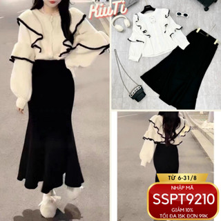  Set váy bèo nữ thu đông KIUTI dài tay kèm chân váy đuôi cá xinh Set bộ đồ nữ mặc tết đi chơi du lịch 