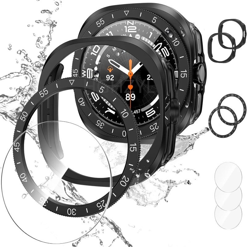 Dành cho Samsung galaxy watch 7 ultra case + Vòng bezel + Phim bảo vệ màn hình kính cường lực cho ga