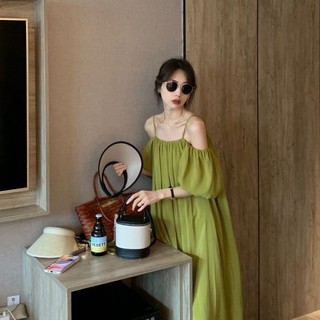 Váy treo Váy đi biển kiểu Pháp treo Váy một vai nữ dáng rộng lệch-the-