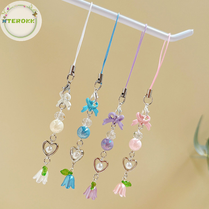Terokk Nơ Lily Of The Valley Đính Hạt Dây Xích Điện Thoại Y2K Tươi Ngọt Móc Khóa Fower Mặt Dây Chuyề
