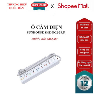 Ổ cắm điện Sunhouse SHE-OC2-3RU - 2 chấu, 3 chấu cắm, 2 sạc USB ,dây dài 2,5m