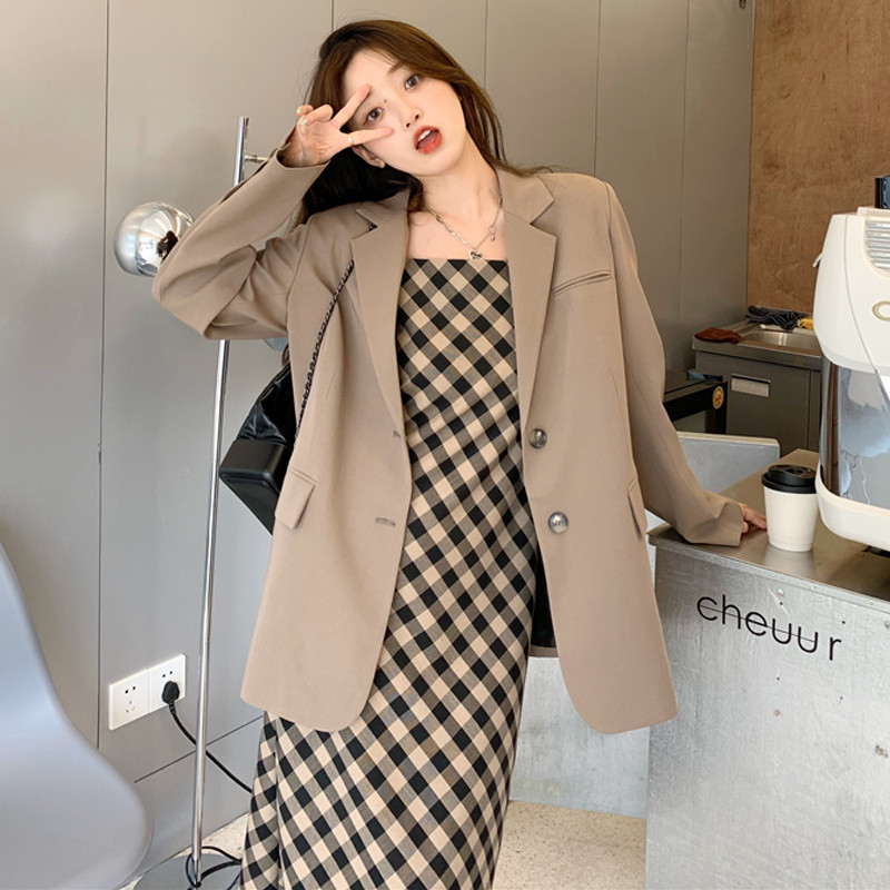【Bess's house】blazer nữ Hàn Quốc + váy, set sang chảnh, váy nữ mùa thu 2024 kẻ sọc, hai mảnh, đồ bộ đi chơi | BigBuy360 - bigbuy360.vn