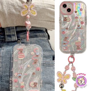 Gấu Nơ Dây Đeo Tay Dễ Thương Ốp Lưng Điện Thoại Cho IPhone 11 12 13Pro Max 14Plus XR XS Max 7 8 Plus SE2020 Hoạt Hình Vỏ Điện Thoại Cho IPhone 15Pro Max Hồng Tulip Vòng Tay Silicon Cô Gái Bạn Bè NYS