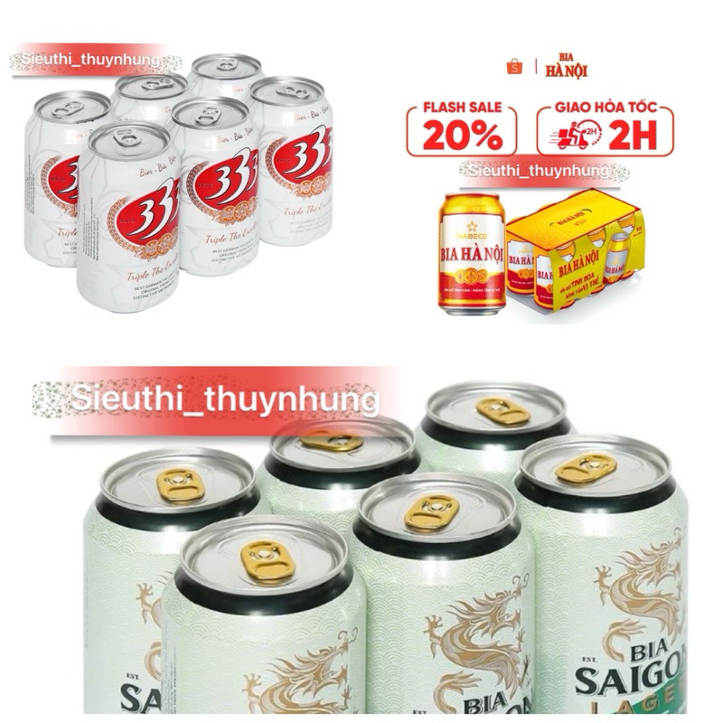 Lốc 6 lon Bia Hà Nội / Bia 333/ Bia Sài Gòn - HABECO (330ml/ lon)