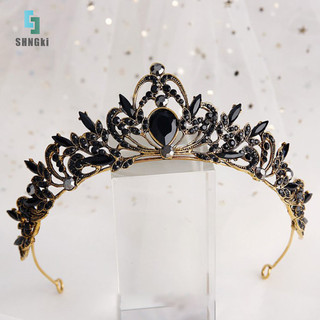 [Shngki] 1 cô dâu retro màu đen pha lê vương miện nữ hoàng vương miện vương miện cô dâu trang sức đám cưới [MỚI]