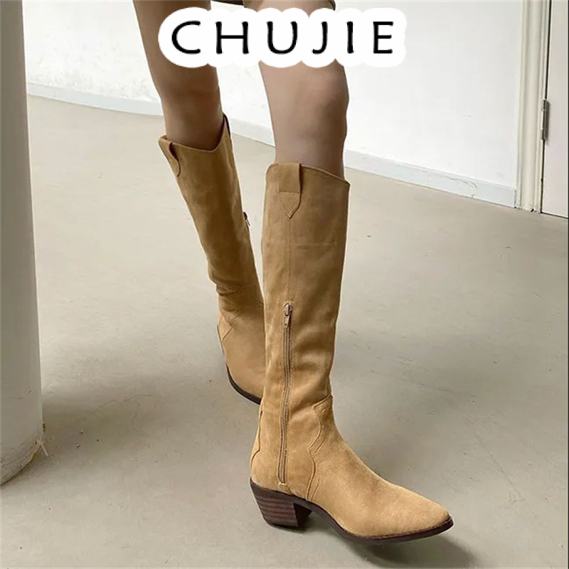 CHUJIE giày nữ boot cao cổ nữ bốt cao cổ Bảnh bao Điều chỉnh được Tự tin Độ bền cao FMT2480KSZ 37Z240913