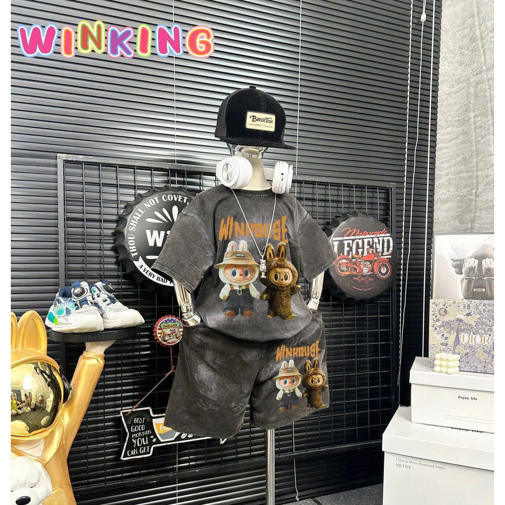 WINKING. BỘ THUN BÉ TRAI LOANG MÀU HÌNH LABUBU