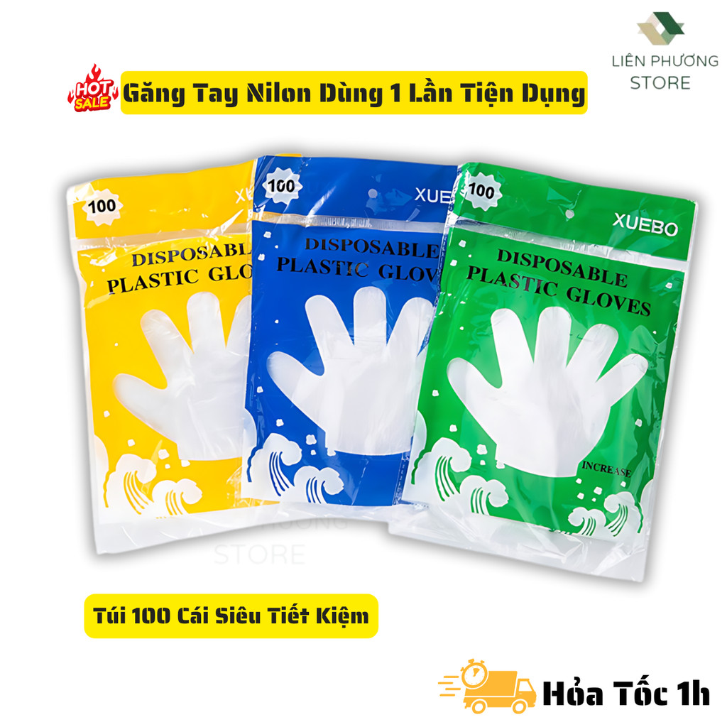 Set 100 Găng Tay Nilon Dùng 1 Lần Tiện Dụng Diêu Dai Bảo Vệ Đôi Tay Bạn.