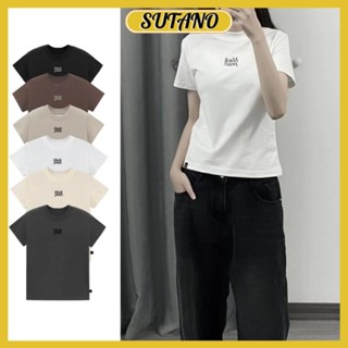 Áo thun baby tee nữ cổ tròn tay ngắn thêu hình black fearl A142 SUTANO