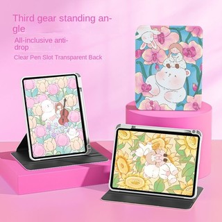  Dành Cho iPad Case Gen7 / 8 / 9 10.2 Air4 Air5 Air6 10.9 Pro11 2020 / 2021 Chất Liệu Lụa Chống Rơi Bút Bộ iPad Gấu Hoa Graffiti
