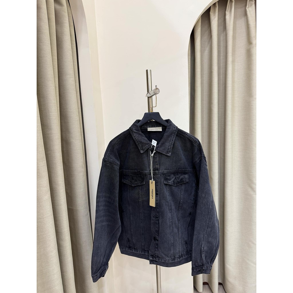 WASH FADED BLACK DENIM JEAN JACKET ESSENTIALS FEAR OF GOD - Áo Khoác Fear Of God FOG ESSENTIALS vải 