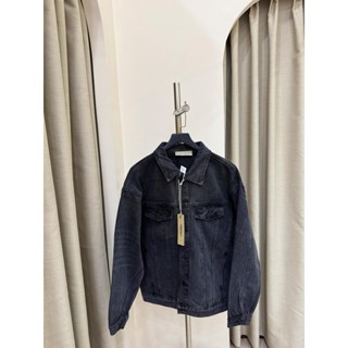 WASH FADED BLACK DENIM JEAN JACKET ESSENTIALS FEAR OF GOD - Áo Khoác Fear Of God FOG ESSENTIALS vải bò màu Đen bụi