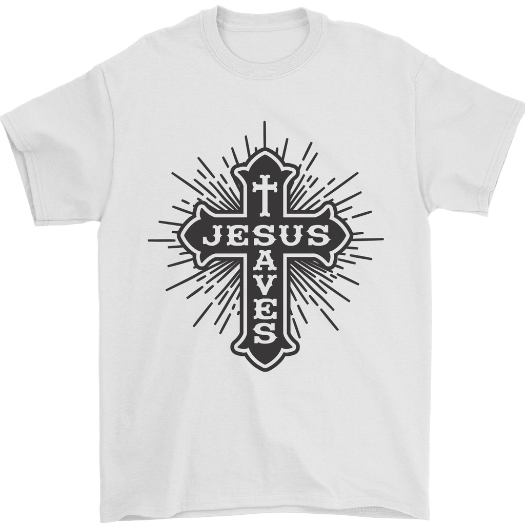 Áo thun nam Jesus Saves Cross Christian Christian 100% Cotton