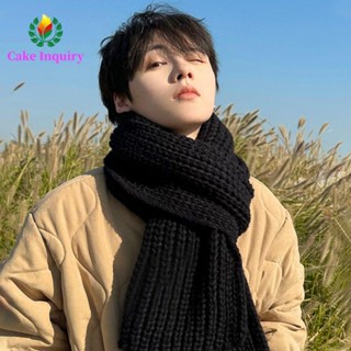 Khăn dệt kim màu trơn SAHRAI, Khăn quàng cổ dệt kim mùa đông dày chống gió, Đơn giản giản giản dị phong cách Hàn Quốc ấm áp dành cho nam nữ Quà tặng khăn quàng cổ