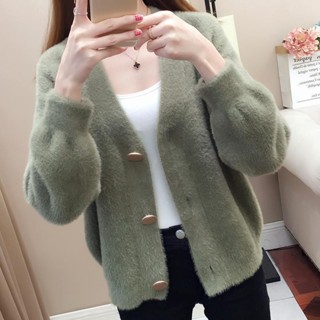  Áo khoác cardigan nữ phong cách mới dày dặn mùa xuân thu đông áo khoác ngoài mùa thu đông áo len ngắn nữ dáng rộng và phong cách 