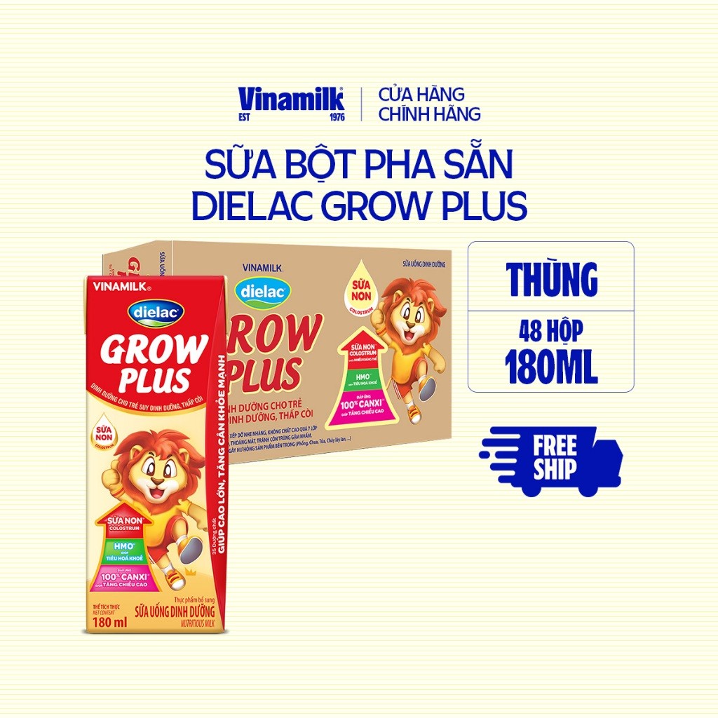 Sữa bột pha sẵn Dielac Grow Plus  - Thùng 48 hộp 180ml