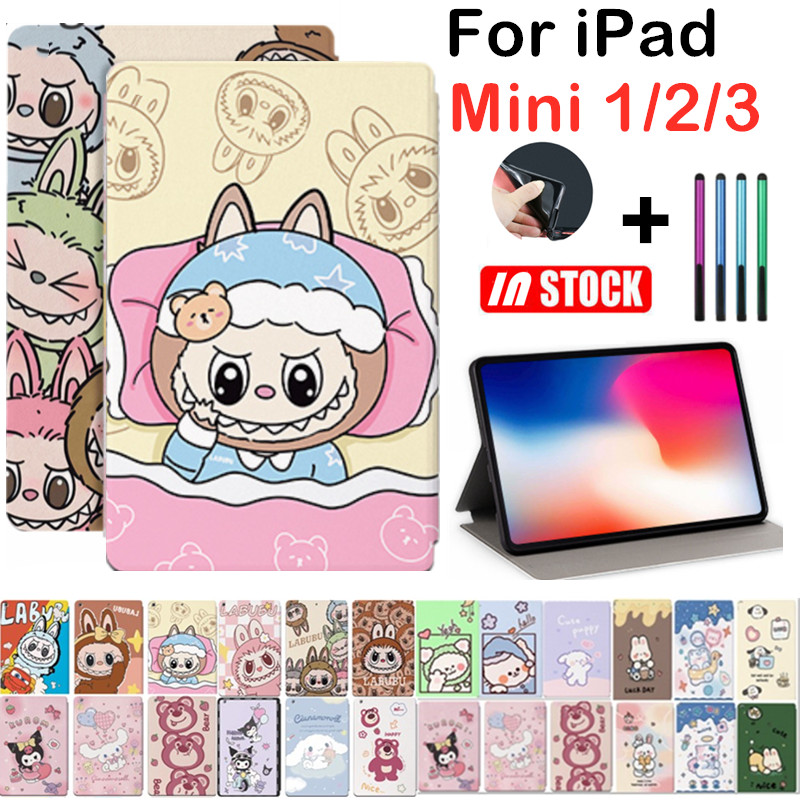 Dành Cho iPad Mini 1 / 2 / 3 (7.9 ") Chân Đế Mokoko LABU Kuromi Dâu Gấu ZiMO Ốp Lưng Trẻ Em Hoạt Hình Dễ Thương Da Chống Sốc Flip Cover