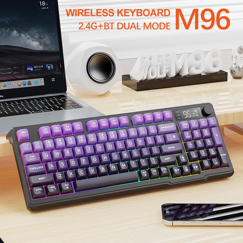 Bàn Phím Chơi Game WOLF M96 Cơ Không Dây 96 Phím PBT Dual-Mode RGB Lighting Volume Knob