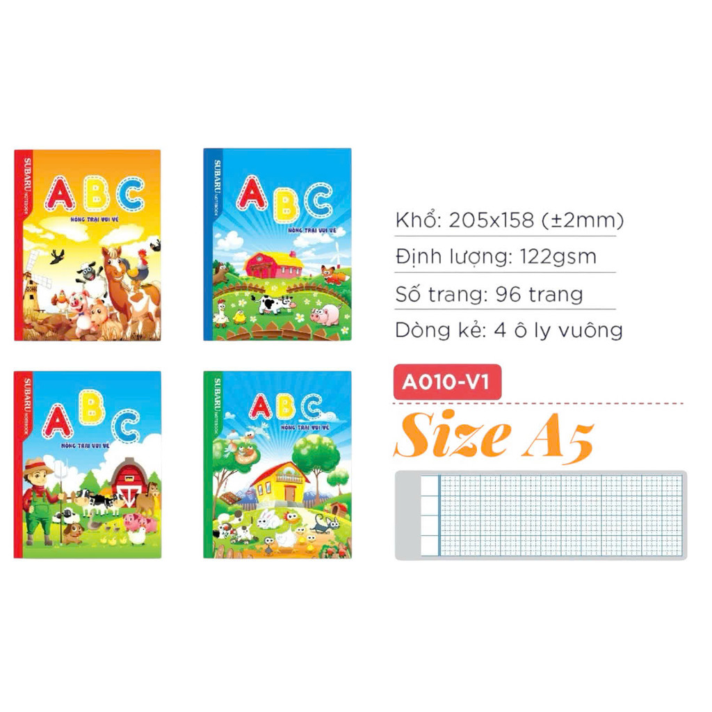 (2 QUYỂN) Tập Học sinh ABC Subaru 96 Trang Định Lượng 120gsm - 4 Ô LY - 5 Ô LY - TẬP DÀY