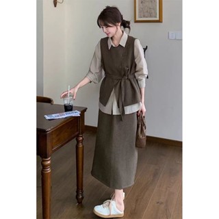  Bộ trang phục cao cấp cho phụ nữ bộ vest mùa xuân áo vest chân váy phong cách Hàn Quốc bộ ba món hoàn chỉnh 