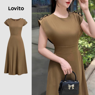 Lovito -  Đầm thanh lịch Khóa kim loại Mềm mại và thoải mái Váy nâu mùa xuân hè dành cho nữ L137ED330