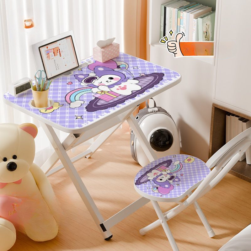 Bộ bàn ghế học tập cho trẻ em Clever Kids, bàn viết Kuromi, bàn học sinh và ghế, gấp gọn đơn giản tạ