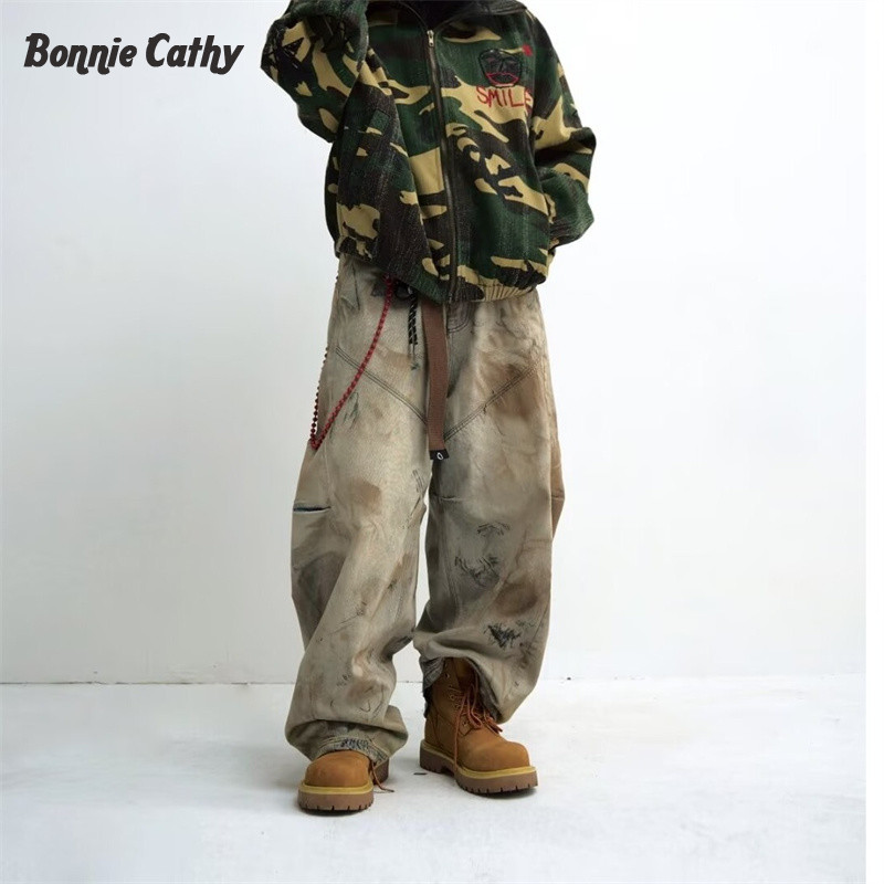 Bonnie Cathy Quần Jean Nam Phong Cách Retro, Xu Hướng Đường Phố Mỹ