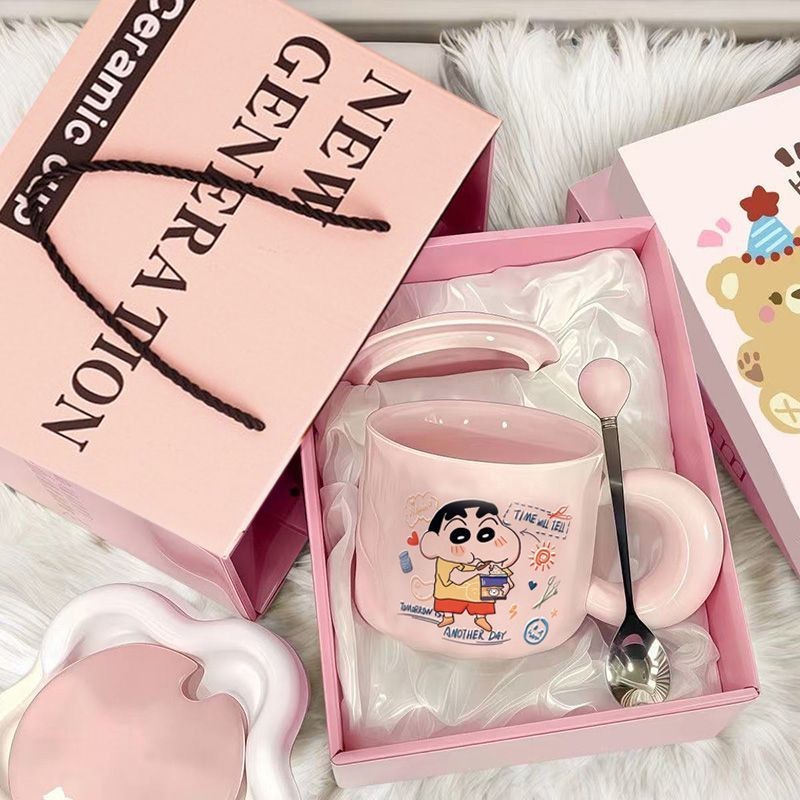 【Fast shipping】cốc sứ shin cậu bé bút chì gốm cute crayon shin chan ly sứ dễ thương có nắp đậy quai 