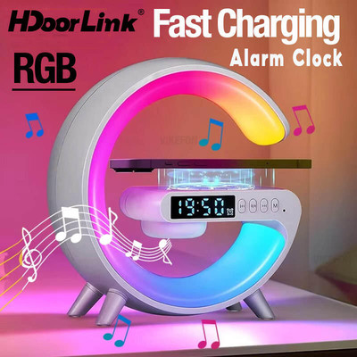 HdoorLink RGB Đèn Loa Bluetooth Sạc Không Dây Đứng Đồng Hồ Báo Thức Đèn Ngủ RGB Cho Phòng Ngủ Trang Trí Văn Phòng Tại Nhà
