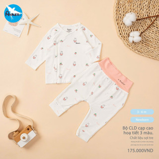   Avaler Chính Hãng  Bộ Quần Áo Dài Tay Sơ Sinh Avaler Cạp Cao Vải Sợi Tre Cao Cấp In Hình Đáng Yêu Cho Bé 