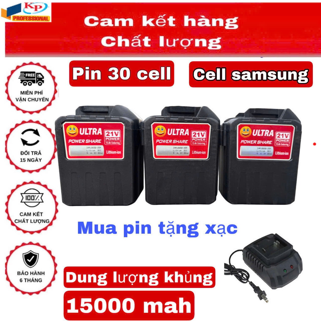 ( HỎA TỐC ) Pin 30cell 21v - 15Ah  UTRA CELL SAMSUNG  Dung lượng cao- Chân pin phổ thông Kim phát đi