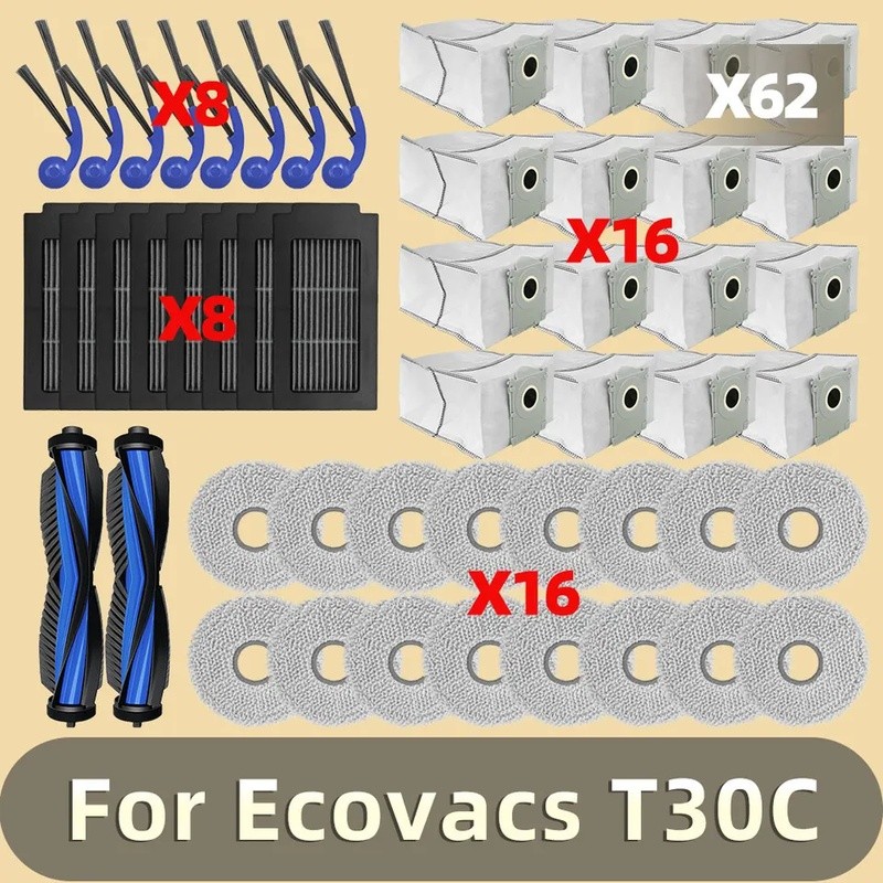 Ecovacs Deebot T30C / T30C Pro Omni Robot Hút Bụi Phụ Kiện Con Lăn Chính Bàn Chải Bên Bàn Chải Bộ Lọc HEPA Lau Vải Túi Bụi Phụ Kiện