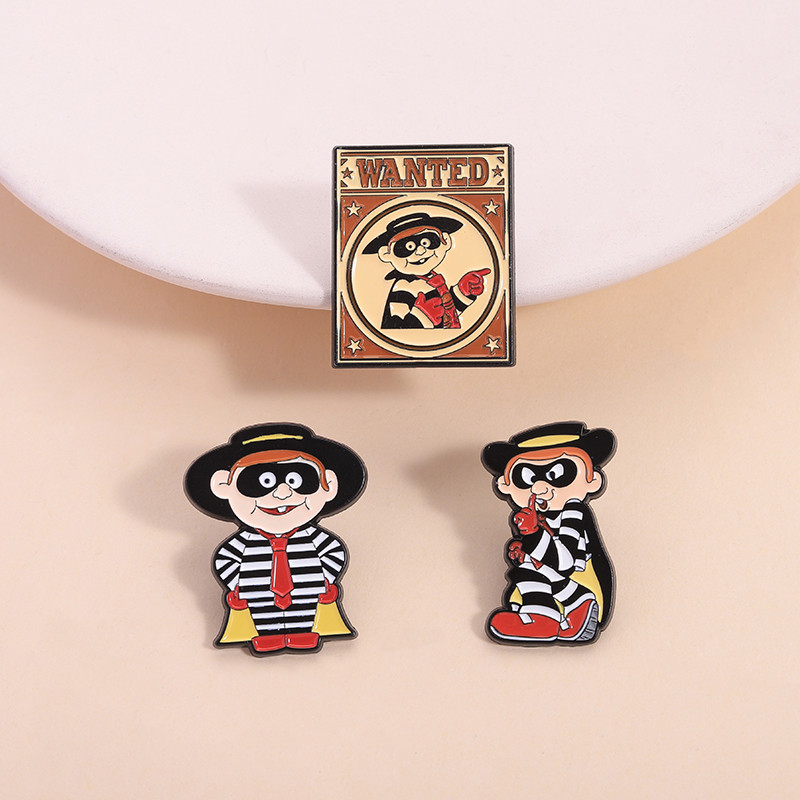 Retro Huy hiệu Kim loại Hình Nhân vật Hamburglar McDonald's, Thổ cẩm với Pin Ba lô