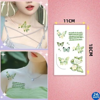 Hoa Xanh Hoa Bướm Họa Tiết Hình Xăm Cô Gái Dễ Thương Xương Đòn Chống Thấm Nước Hình Xăm Miếng Dán Lâu Dài 7 Ngày Tạm Thời Giả Hình Xăm 11 * 18cm