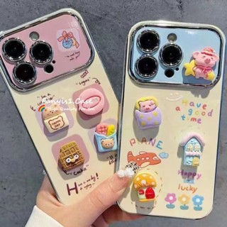Tương thích cho IPhone 11 12 14 15 13 Pro Max IPhone 6 7 8 Plus SE 2020 X Xr Xs Max 3D Doll Vỏ điện thoại dễ thương + Da Cửa sổ mạ điện Khung lớn Vỏ mềm chống sốc