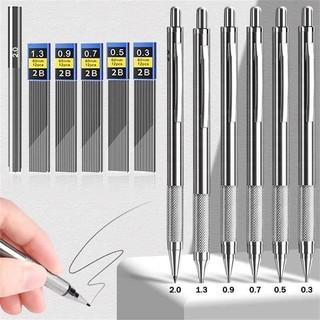  Bút Chì Kim Loại 0.5   0.7   0.9   1.3   2.0mm Bút Chì Cơ Khí   Thép Không Gỉ Cơ Bút Chì Đồng Đầu 