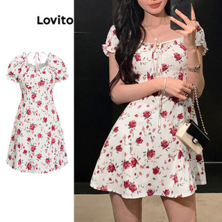 Đầm Lovito họa tiết hoa sang có dây buộc thời trang thanh lịch cho nữ L89MD137