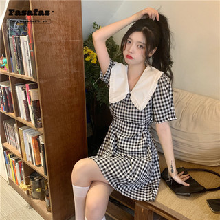Váy nữ Fasafas cổ búp bê kẻ sọc dáng ôm vừa vặn phong cách đại học Nhật Bản và Hàn Quốc dễ thương