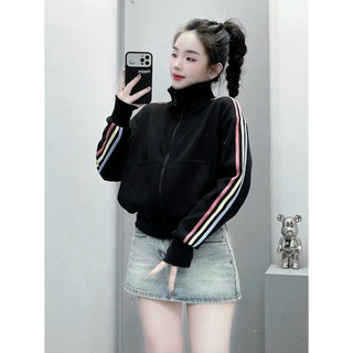 Áo Khoác nỉ nữ  áo hoodie Chạy Sọc Màu Nổi Bật Form Lửng  Sành Điệu Hót Trend mẫu mới