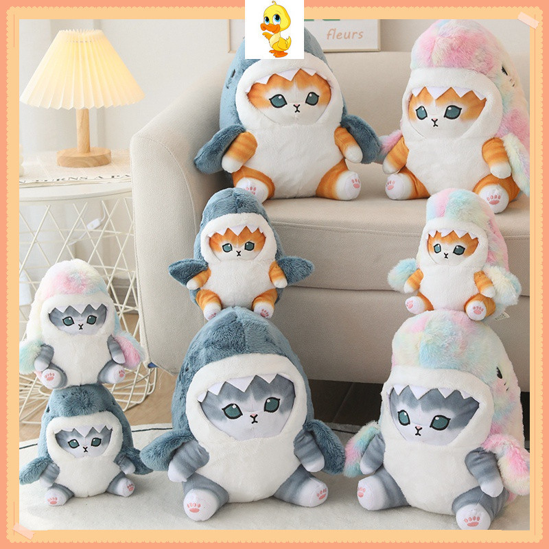Plus Kawaii Shark Cat Plushie Mofusand Cat Đồ chơi sang trọng Búp bê mèo trái cây dễ thương Vui nhộn