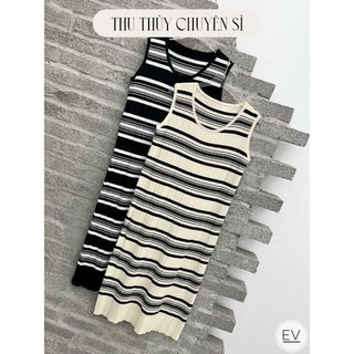 VÁY LEN KẺ NGANG 3 LỖ 2 MÀU ĐEN BE