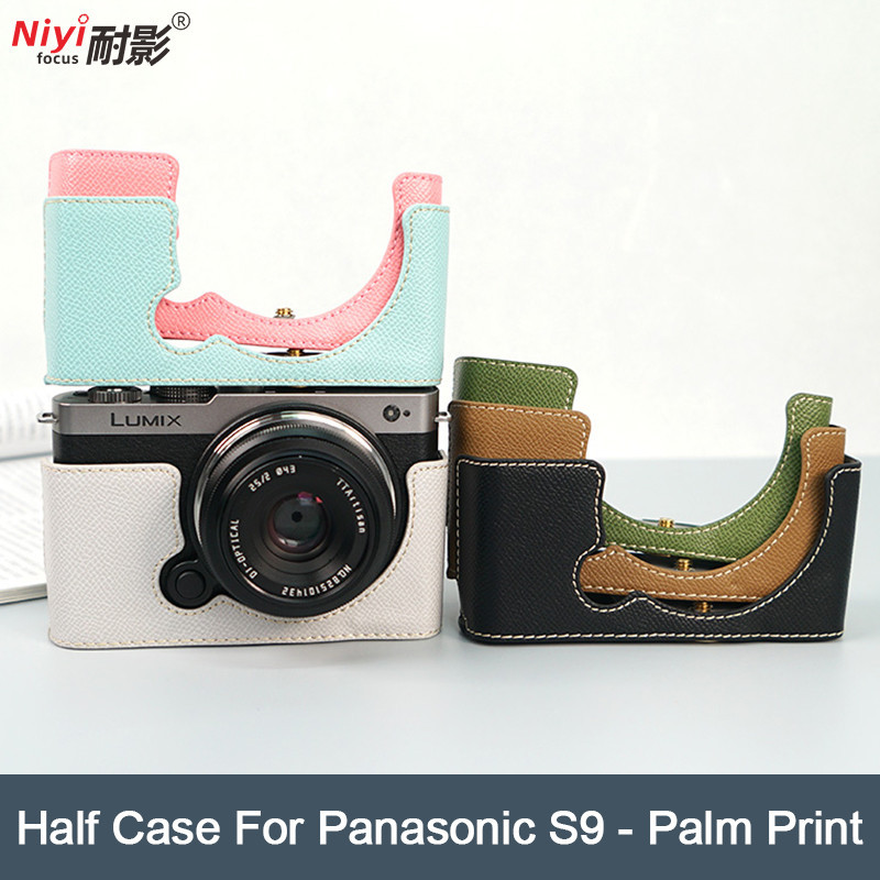 Ốp Lưng Da PU Nửa Thân Cho Panasonic Lumix S9 Pin Mở Đáy Retro Họa Tiết Lichee Lumix S9 Vỏ Máy Ảnh