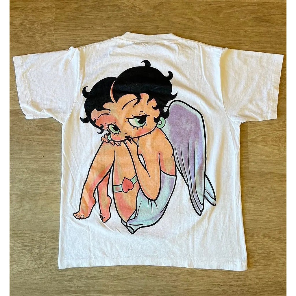 Betty Boop Betty Doll Tay Ngắn oldchool In Hình Áo Thun Cotton Cơ Bản Thường Ngày Hàng Đầu