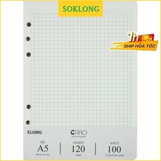 Ruột sổ còng A5 caro 5x5 ô vuông 100 tờ giấy dày dặn VPPKLONG, giấy refill binder KLong MS 996