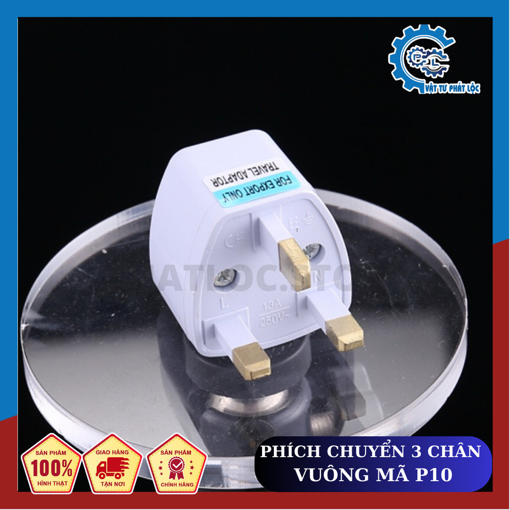 Phích cắm chuyển đổi chân cắm 3 chấu vuông kiểu G Mã P10, nhựa ABS an toàn chuyên dùng ở Anh, Malays