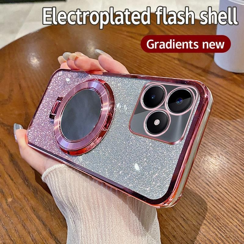 Từ Giá Đỡ Gương Cho Realme C65s RealmeC65s Vỏ Mạ Bling Silicon Mềm Điện Thoại TPU Ốp Lưng